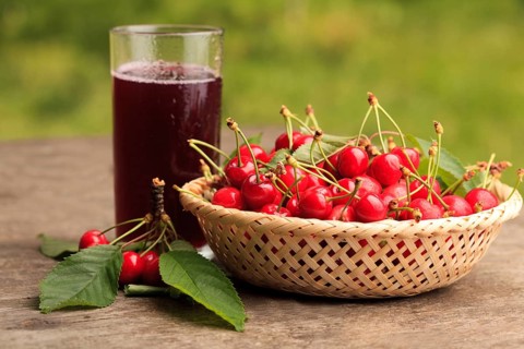 Sweet cherries in basket outdoor