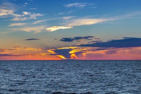 Sunset on Ladoga lake in summer, Russia