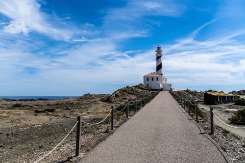 Favaritx, Spain, May 12, 2024: The Lighthouse of Favaritx in Menorca