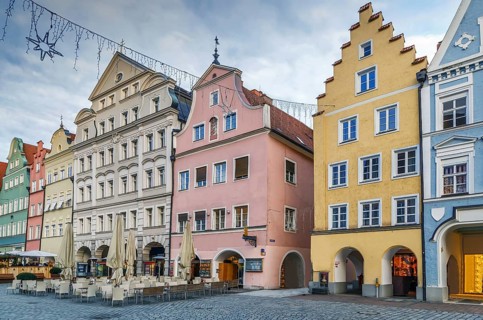 Historical houses on Altstadt street in Landshut, Germany