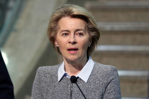 Sofia, Bulgaria - 3 March, 2020: EU Commission President Ursula von der Leyen gives a press