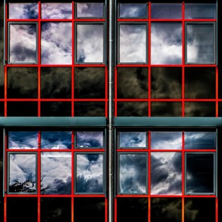 Abstract lines and squares of an office building, Bayreuth, Germany, August 2017