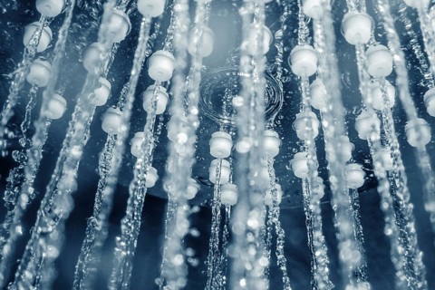 Shower head with running water closeup