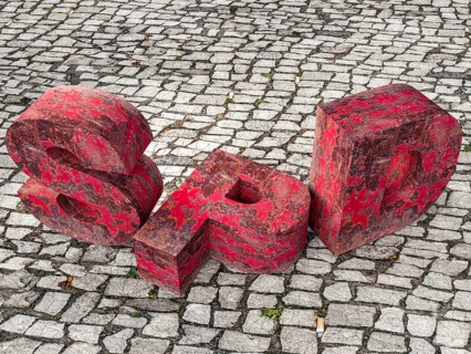 SPD crisis. Rusted party logo on pavement