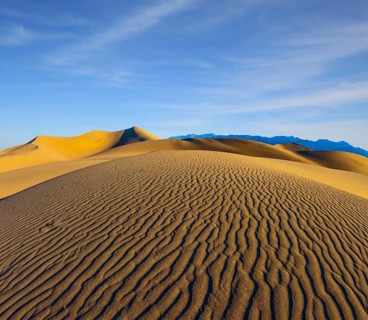 Early morning, sunrise in Death Valley, California. Magnificent sandy waves on dunes
