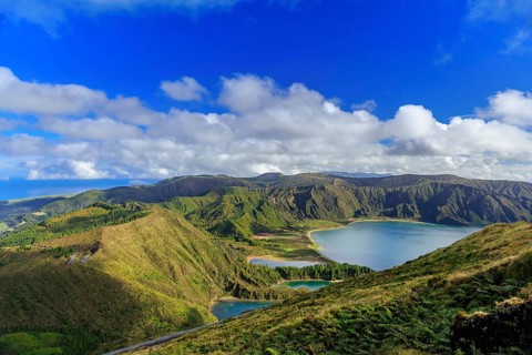 Lagoa do Fogo and green valley on San Miguel island of Azores