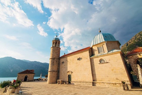 The island of Gospa od Skrpela in the Boko-Kotorsky Gulf near the town of Perast in Montenegro