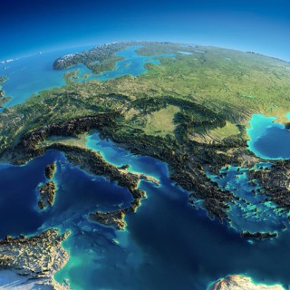 Highly detailed planet Earth in the morning. Exaggerated precise relief lit morning sun. Part of