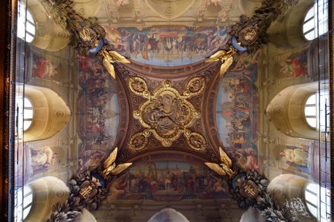 Paintings on the ceiling of Louvre Museum in Paris, France