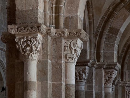 Vezelay, Basilica of Ste-Marie-Madeleine. Interior. South aisle figure capitals, St., Saint, Saint