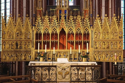 Fantastically decorated Gothic winged altar in Doberan Minster. Bad Doberan, Mecklenburg-Western