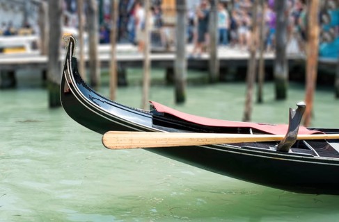 Ancient gondolas boat in Venice. Close up gondola