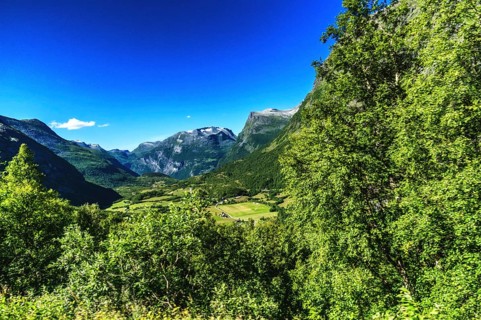 Impressive nature on the pass road to Geiranger in Norway in the summertime. On the road through