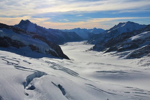 Aletsch glacier and mountains. View from Jungfraujoch, Switzerland