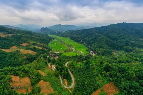 Typical Vietnamese landscape in spring with green vegetation
