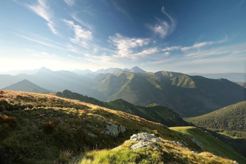 Panorama of the Tatra Mountains at sunrise. These Mountains are the highest peaks of the