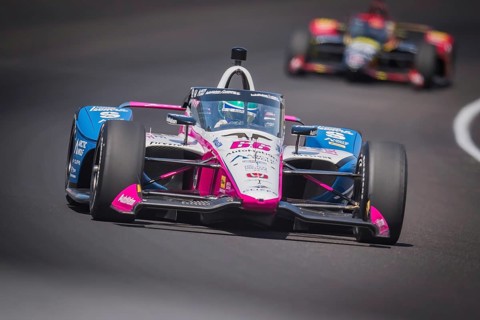 TOM BLOMQVIST (R) (66) of Cambridge, England practices for the 108th Running of the Indianapolis