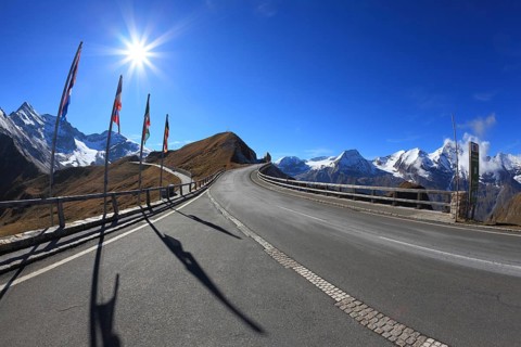 Austrian Alps. Excursion to the picturesque panoramic way Grossgloknershtrasse. Sunny day in early