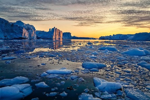Greenland Ilulissat glaciers at fjord Disco Bay West Greenland