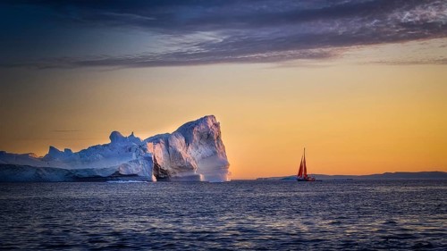 Greenland Ilulissat glaciers at fjord Disco Bay West Greenland