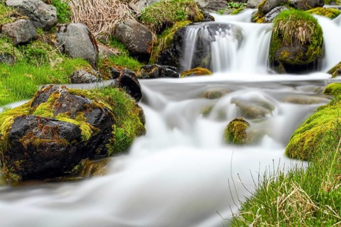 Small waterfall at Seydisfjordur town, East Iceland