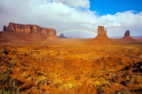 The USA. Monument Valley is unique geological formation. Huge masses of red sandstone - outliers on