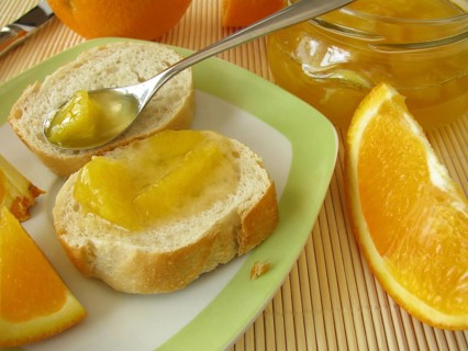 Orange marmalade on baguette
