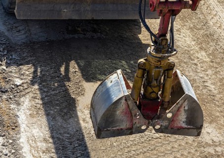 Excavator grab on the construction site