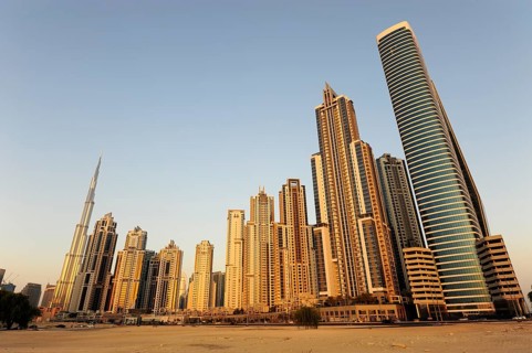 Skyscrapers in the evening sun at Business Bay, Dubai, United Arab Emirates