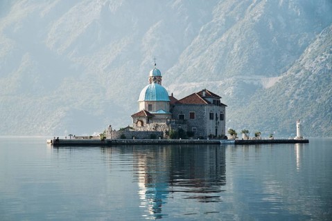 Island church in perast kotor bay montenegro