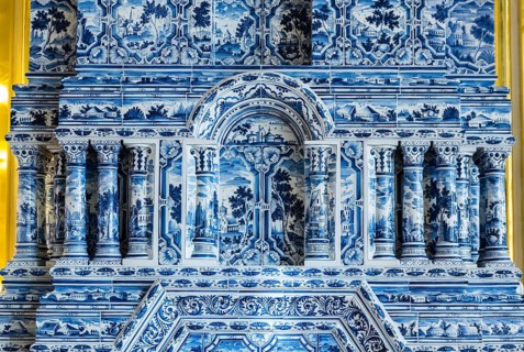 Antique fireplace closeup in Catherine Palace in Tsarskoye Selo (Pushkin) in Russia