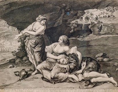 Lot and his daughters, Lucas Vosterman I, from the work of Orazio Gentileschi, Museo de Bellas