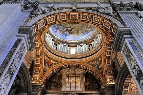 St. Peter's Basilica, Vatican, Rome, Lazio, Italy, Europe, Magnificent baroque dome with colourful