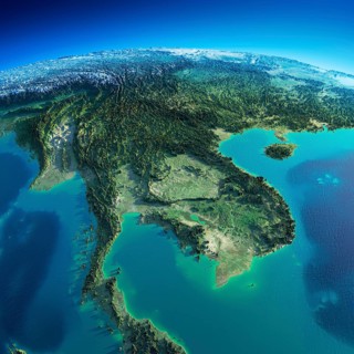 Highly detailed planet Earth in the morning. Exaggerated precise relief lit morning sun. Detailed