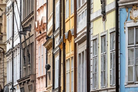 Old town centre of Prague in the Czech Republic with historic buildings