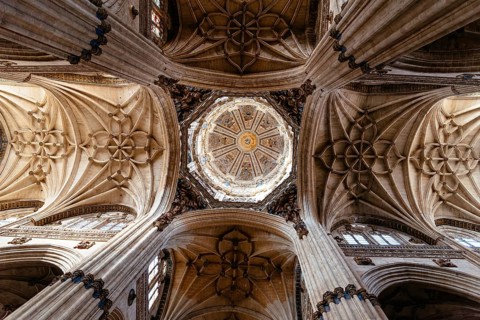 Salamanca, Spain, January 15, 2022: Cathedral of Salamanca. Interior view of the vaults
