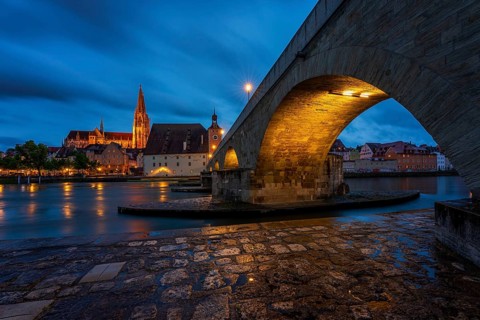 Panoramic view of Regensburg's old town on the Danube in Germany