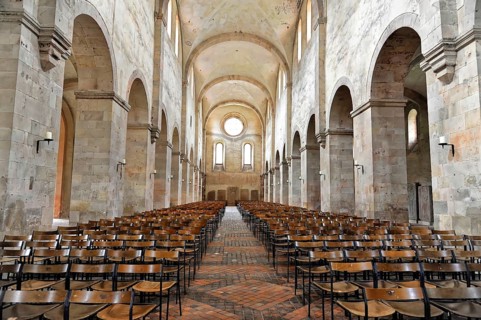 Interior view of the central nave, basilica, monastery church, founded in 1136, Eberbach Monastery,