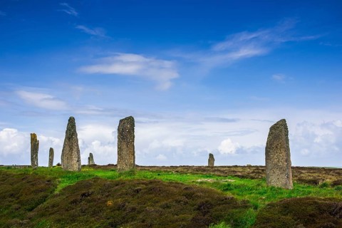 Neolithic stone circle, partial view, Ring of Brodgar, Mainland, Orkney Islands, Scotland, Great