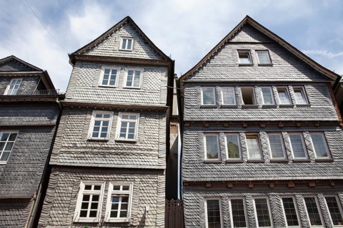 Slate houses in historic centre of Herborn, Hesse, Germany, Europe, Schieferhäuser in der Altstadt