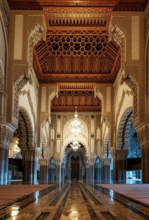 Casablanca, Morocco, 29 March, 2024: interior view of the central nave of the Hassan II Mosque in