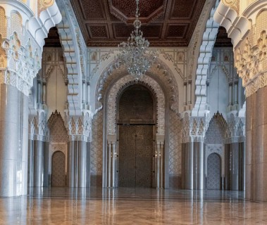 Casablanca, Morocco, 29 March, 2024: view of the west portal and central hall of the Hassan II
