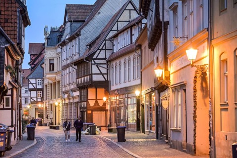 Street scene, old buildings, half-timbered houses, market street, old town, Quedlinburg,
