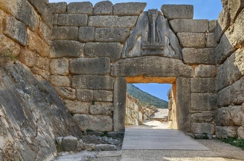 Lion Gate was the main entrance of the Bronze Age citadel of Mycenae, Greece