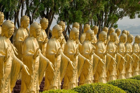Smaller Buddha statues in the Great Buddha Land at the monastery of the Fo Guang Shan Buddha