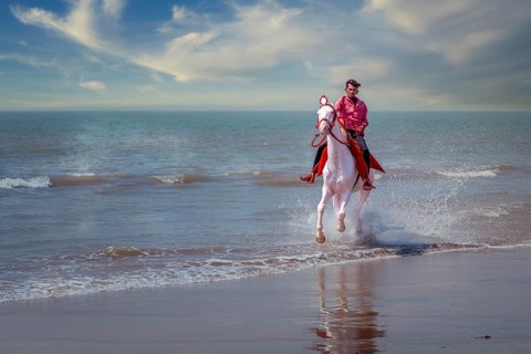 A rider with his horse on Mandvi beach, Gujarat, India
