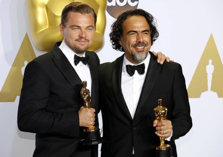 Leonardo DiCaprio and Alejandro Gonzalez Inarritu at the 88th Annual Academy Awards, Press Room