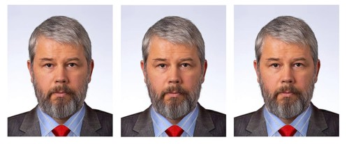 A strip of passport photos as it comes out of the photo booth
