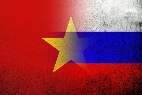 National flag of Russian Federation with The Socialist Republic of Vietnam National flag. Grunge