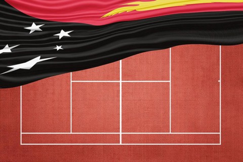 Papua New Guinea Flag on Clay Tennis Court, Sports Symbol